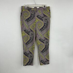 J Crew Sovereign Paisley Boho Print Cafe Capris sz 6 Cropped Purple Green